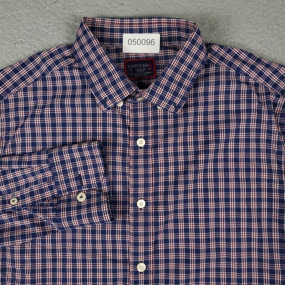 UNTUCKit Shirt Mens Size Medium Blue Plaid Nylon Casual Button Up Long Sleeve